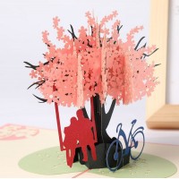 Handmade 3d Pop Up Valentine's Day Card Pink Sakura Tree Lover Couple Bicycle Bike Wedding Anniversary Engagement Big Day Greeting Card
